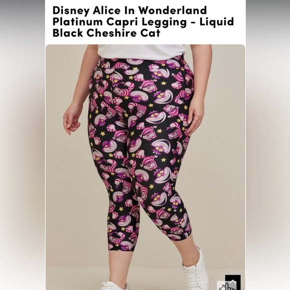 NWT Disney Alice in Wonderland Platinum Capri Legging-Liquid Black Cheshire Cat - Picture 1 of 10
